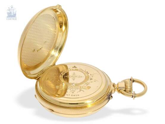 Taschenuhr: einzigartiges, hochfeines Gold/Emaille-Taschenchronometer, signiert F. Veyrat Geneve No.2052, ca.1860 - Foto 4