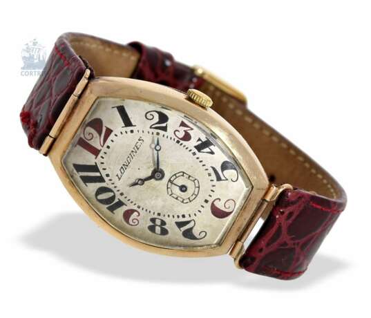 Armbanduhr: frühe Longines Art déco Herrenuhr "Tonneau", vermutlich um 1935, inklusive seltener Originalbox - Foto 1