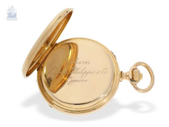 Taschenuhr: hochfeines, ganz frühes Patek Philippe Ankerchronometer mit Chronograph mit Kronendrücker, No.66797, Genf 1882, mit Stammbuchauszug - Foto 5