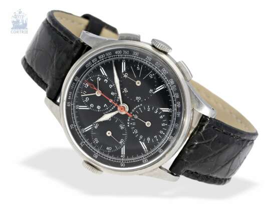 Armbanduhr: sehr seltener, großer Flieger-Chronograph mit schwarzem Zifferblatt, Universal Geneve "Aero Compax Ref.22414", 50er Jahre - Foto 1