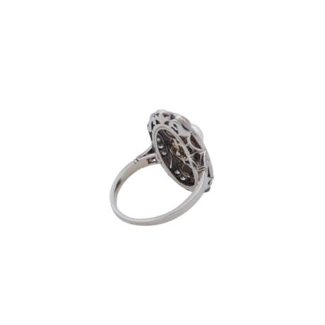 Art Déco Ring mit Perle und Diamanten von zus. ca. 0,85 ct, - Foto 3