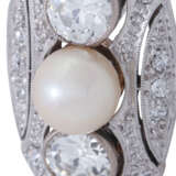 Art Déco Ring mit Perle und Diamanten von zus. ca. 0,85 ct, - photo 5