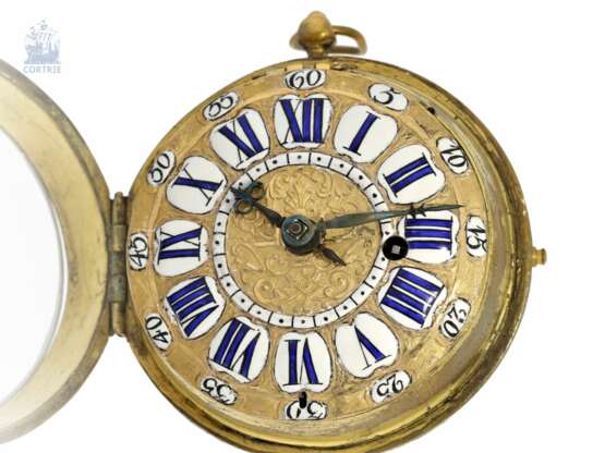 Taschenuhr: große, dekorative Oignon mit Silbergehäuse, Jean Godde Le Jeune, Uhrmacher von Louis XIV, Meister seit 1691, verzeichnet bis 1729 - photo 1