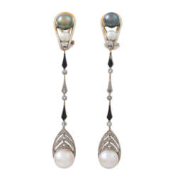 Art Déco Paar Ohrhänger mit Perlen und Diamanten,