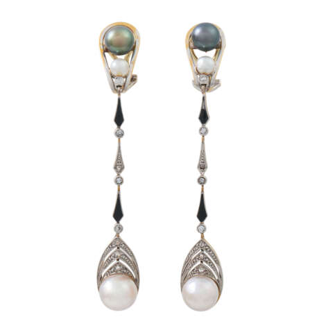Art Déco Paar Ohrhänger mit Perlen und Diamanten, - фото 1