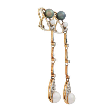 Art Déco Paar Ohrhänger mit Perlen und Diamanten, - Foto 2