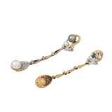 Art Déco Paar Ohrhänger mit Perlen und Diamanten, - Foto 4