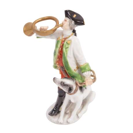 MEISSEN "Jäger mit Waldhorn und Jagdhund" 1860-1924 - Foto 2