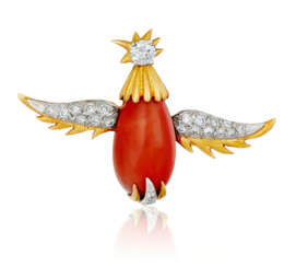 NO RESERVE | TIFFANY & CO., JEAN SCHLUMBERGER CORAL AND DIAMOND BIRD BROOCH