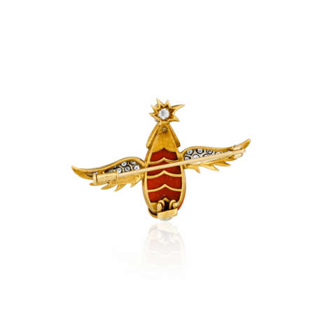 NO RESERVE | TIFFANY & CO., JEAN SCHLUMBERGER CORAL AND DIAMOND BIRD BROOCH - Foto 3
