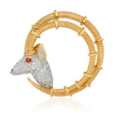 TIFFANY & CO., JEAN SCHLUMBERGER DIAMOND, RUBY AND GOLD 'IBEX' BROOCH