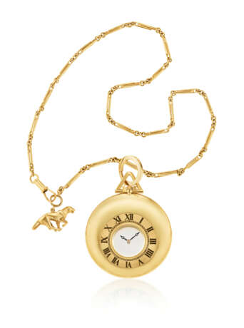 NO RESERVE | CARTIER GOLD AND ENAMEL MYSTERY POCKET WATCH AND GOLD WATCH CHAIN - фото 1