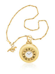 NO RESERVE | CARTIER GOLD AND ENAMEL MYSTERY POCKET WATCH AND GOLD WATCH CHAIN
