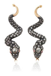 NO RESERVE | DIAMOND, RUBY, SILVER AND GOLD SNAKE EARRINGS