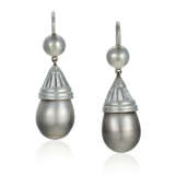 NO RESERVE| GRAY CULTURED PEARL AND DIAMOND EARRINGS - Foto 1