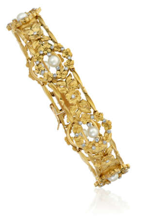 NO RESERVE | ANTIQUE PEARL, DIAMOND AND GOLD BRACELET - фото 1