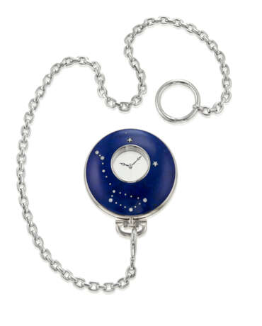 CARTIER LAPIS LAZULI AND GOLD MYSTERY POCKET WATCH AND PLATINUM WATCH CHAIN - Foto 1