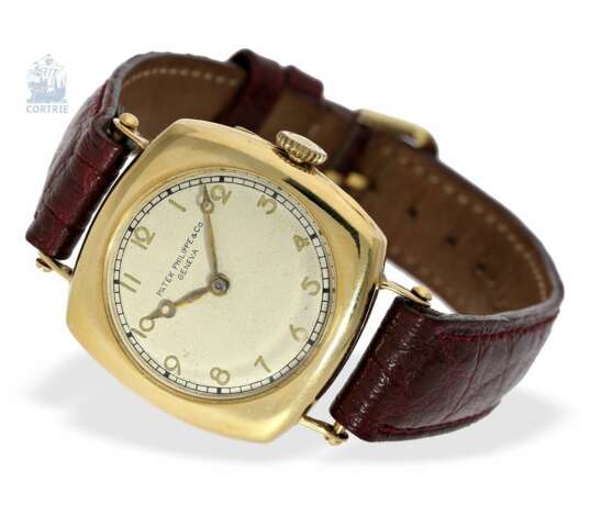 Armbanduhr: Patek Philippe Rarität, eine der frühesten Patek Philippe Herrenuhren "Cushion-Shape" 18K Gold, Genf 1908, mit Stammbuchauszug - photo 5