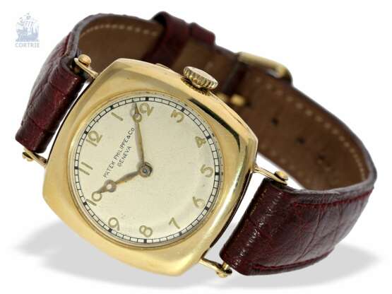 Armbanduhr: Patek Philippe Rarität, eine der frühesten Patek Philippe Herrenuhren "Cushion-Shape" 18K Gold, Genf 1908, mit Stammbuchauszug - photo 6