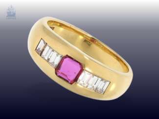 Ring: schöner, ehemals teurer Rubin/Diamant-Goldschmiedering, Markenschmuck