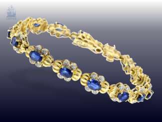Armband: attraktives vintage Saphir/Diamant-Goldschmiedearmband, feine Ceylon-Saphire