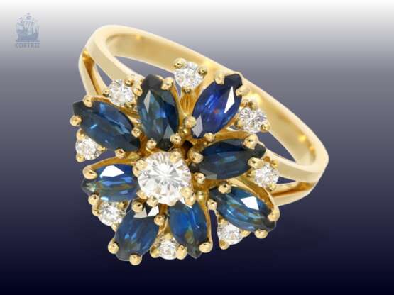 Ring: hochfeiner, äußerst attraktiver vintage Saphir/Brillant-Goldschmiedering, sehr schöne Qualität aus 18K Gold - фото 1