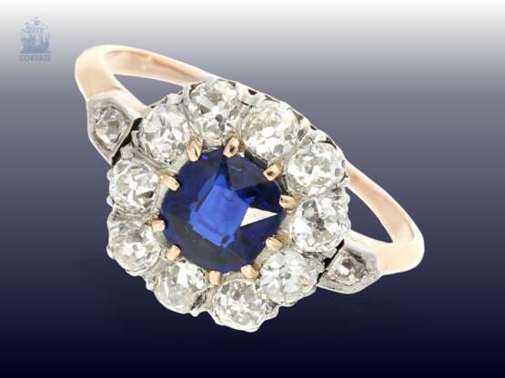 Ring: antiker Blütenring mit Saphir und Diamantbesatz, Handarbeit um 1900 - фото 1