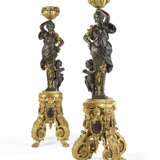 A LARGE PAIR OF FRENCH ORMOLU, PATINATED BRONZE AND ROUGE GRIOTTE MARBLE FIGURAL TORCHERES - photo 1