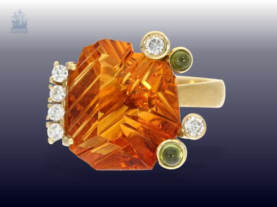 Ring: exklusiver Designer-Goldschmiedering mit großem, leuchtendem Madeira-Citrin,Turmaline und Brillanten, moderne Handarbeit aus 18K Gold - фото 2