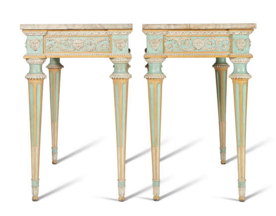 A PAIR OF SOUTHERN EUROPEAN BLUE, OCHRE AND WHITE-PAINTED CONSOLE TABLES - photo 6