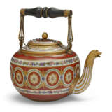A GILT-METAL AND EBONIZED-WOOD MOUNTED SEVRES PORCELAIN PERSIMMON-GROUND TEA KETTLE AND COVER (THIERE 'BOUILLOTTE' ET SON COUVERCLE) - фото 3