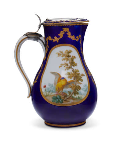 A SILVER-GILT MOUNTED SEVRES PORCELAIN 'BEAU BLEU' GROUND BALUSTER JUG AND HINGED COVER (POT 'A L'EAU TOURNE') AND AN ASSOCIATED LATER-DECORATED BASIN - photo 5