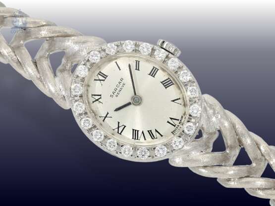 Armbanduhr: schwere vintage Damenuhr, Marke Sarcar Geneve aus 18K Weißgold, Brillantbesatz - photo 1