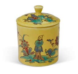 A SAINT CLOUD PORCELAIN YELLOW-GROUND POMADE POT AND COVER