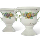 A PAIR OF CHANTILLY PORCELAIN FLOWER-ENCRUSTED VASES ON PEDESTAL FEET - photo 1