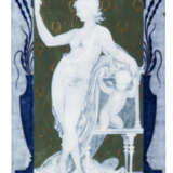 A FRENCH PORCELAIN PATE-SUR-PATE GREEN AND BLUE GROUND RECTANGULAR PLAQUE BY LOUIS SOLON - фото 1