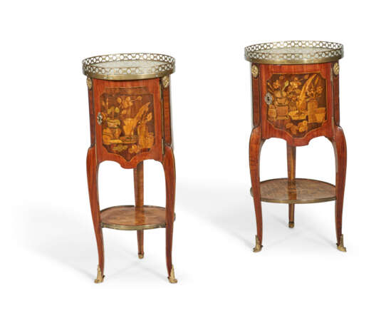 A MATCHED PAIR OF LATE LOUIS XV ORMOLU-MOUNTED TULIPWOOD, AMARANTH AND MARQUETRY OCCAISONAL TABLES - фото 1