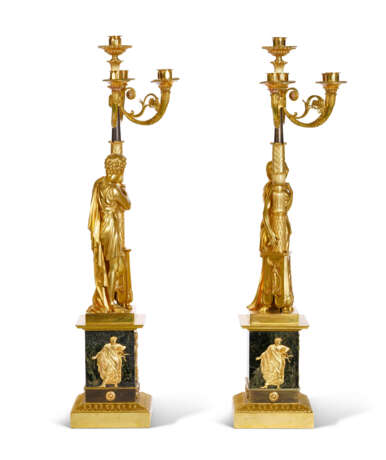 A PAIR OF RESTAURATION ORMOLU AND PATINATED BRONZE FIVE-LIGHT CANDELABRA - photo 3