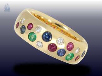 Ring: ausgefallener, ehemals sehr teurer Goldschmiedering mit Brillanten und Farbsteinen, teurer Markenschmuck