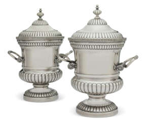 A PAIR OF MEXICAN SILVER WINE COOLERS AND COVERS