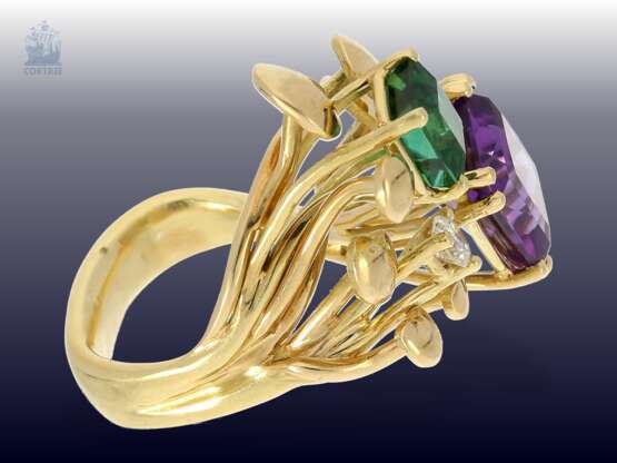 Ring: attraktiver und auffälliger vintage Amethyst/Turmalin/Brillant-Designerring, sehr schöne Goldschmiedearbeit - photo 2