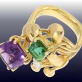 Ring: attraktiver und auffälliger vintage Amethyst/Turmalin/Brillant-Designerring, sehr schöne Goldschmiedearbeit - photo 3