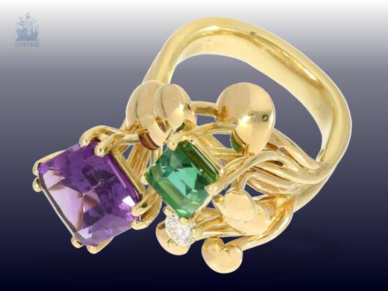 Ring: attraktiver und auffälliger vintage Amethyst/Turmalin/Brillant-Designerring, sehr schöne Goldschmiedearbeit - Foto 3
