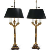 A PAIR OF LOUIS-PHILIPPE ORMOLU-MOUNTED ROUGE GRIOTTE MARBLE SIX-LIGHT CANDELABRA, MOUNTED AS LAMPS - фото 2