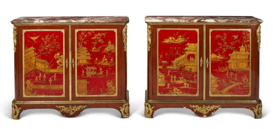 A PAIR OF FRENCH ORMOLU-MOUNTED MAHOGANY AND RED-LACQUERED SIDE CABINETS - photo 3