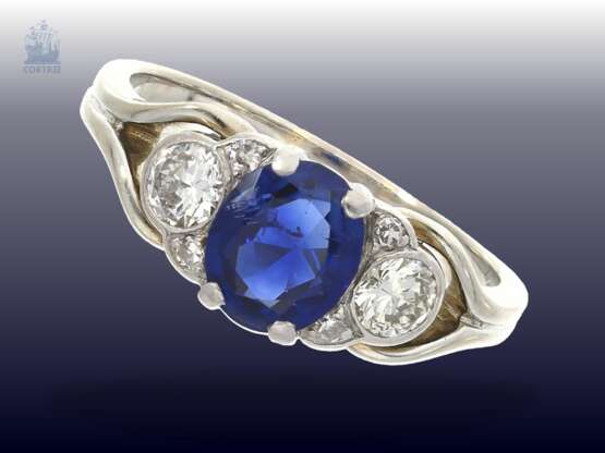 Ring: sehr schöner vintage Saphir/Brillant-Goldschmiedering sehr guter Qualität, natürlicher Saphir von ca. 1,3ct, seltene und gesuchte Farbe - photo 1