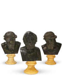 THREE PATINATED ITALIAN BRONZE BUSTS OF GREEK PHILOSPHERS