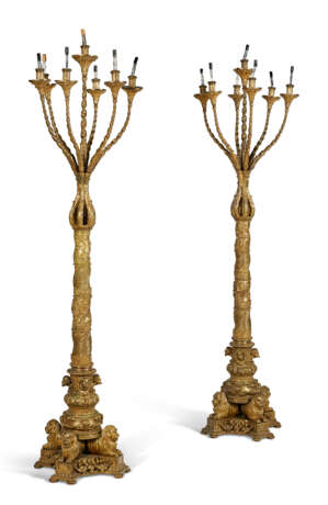 A PAIR OF RENAISSANCE STYLE GILT-METAL SEVEN-LIGHT TORCHERES - photo 1