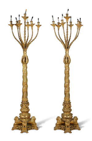 A PAIR OF RENAISSANCE STYLE GILT-METAL SEVEN-LIGHT TORCHERES - photo 2