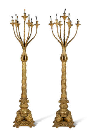 A PAIR OF RENAISSANCE STYLE GILT-METAL SEVEN-LIGHT TORCHERES - photo 3